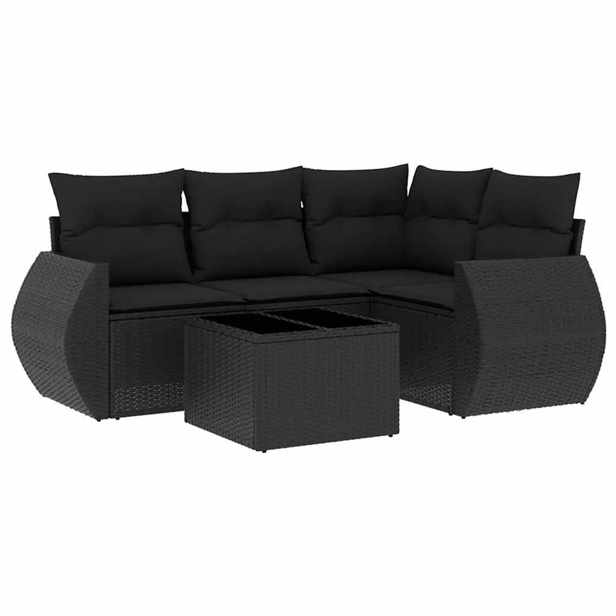 vidaXL 5-teilige Garten-Sofagarnitur aus Poly-Rattan mit Kissen in Schwarz - Bild 2