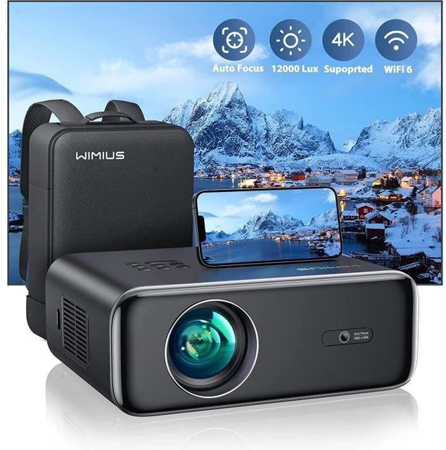 WiMiUS P62 Videoprojektor in Schwarz mit Full HD 1080P, 12000 Lumen, WiFi und Bluetooth - Bild 1