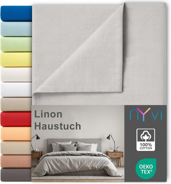 NYVI Linon Deluxe Bettlaken aus 100% atmungsaktiver Baumwolle ohne Gummizug, Farbe: Silber, Breite: 240 cm, Tiefe: 260 cm - Bild 1