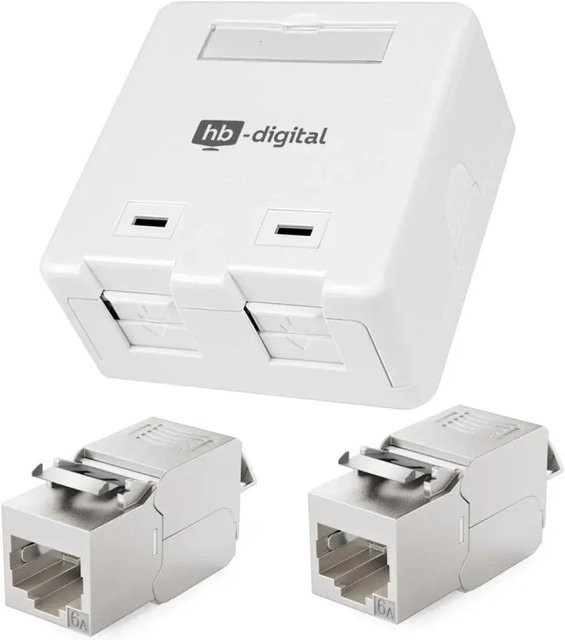 hb-digital Anschlussbox Set mit 2 Port Keystone Modulen CAT 6a Ethernet LAN in Weiß - Bild 1
