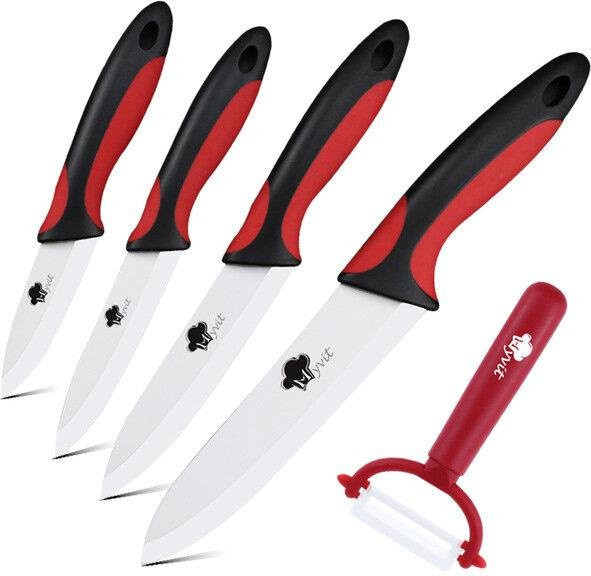 myvit Küchenutensilien-Set mit Keramikmesser und Küchenschäler in Schwarz, Rot und Weiß - Bild 1