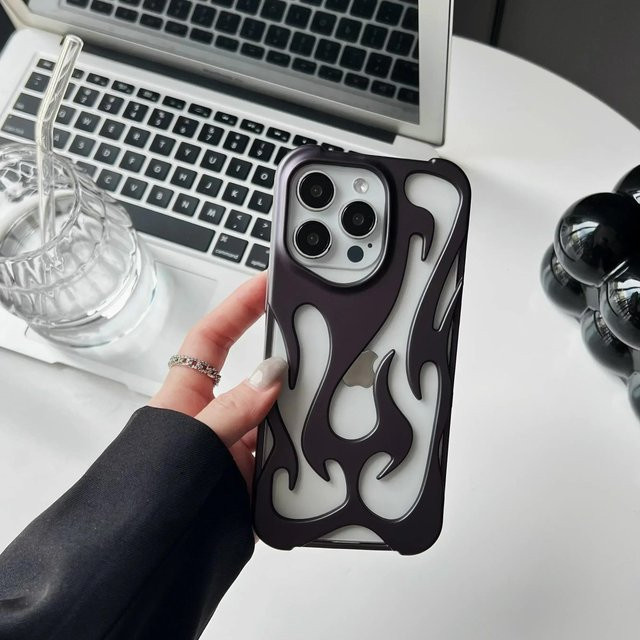 YULIN Handyhülle mit mattem 3D-Flammen-Design für iPhone 17 Air 16 Pro Max 14 13 12 11 in Schwarz - Bild 1