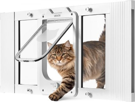 VEVOR Katzenklappe für Fenster in Weiß mit Aluminiumrahmen, Glas und Magnetverschluss, anpassbar für Fensterbreiten von 686-813 mm - Bild 1