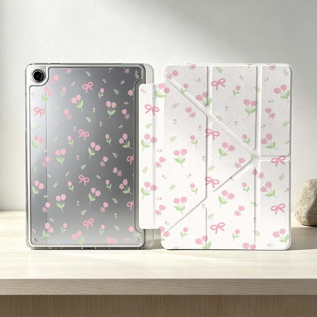 Samsung Tablet Hülle mit rosa Blumen-Schleifenmuster für Galaxy Tab S10 S9 S8 S7 S6 A11 A10 A9 FE Plus Lite und Fold kompatibel - Bild 1