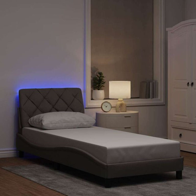 Modernes Polsterbett mit LED von Vidaxl in Taupe Meliert, B/T/H: 90 x 190 cm, Stoff und Metall - Bild 1