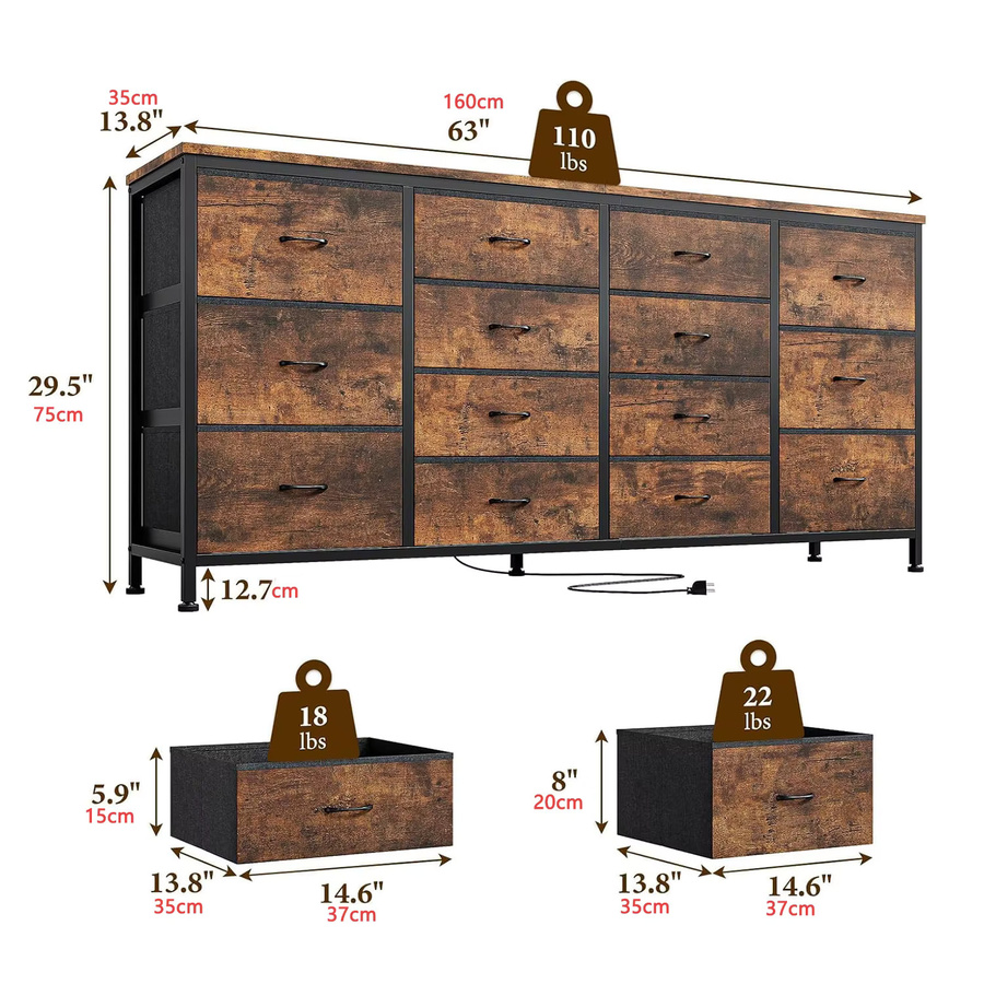 HiMISS Kommode in Braun mit 14 Schubladen im Industrial Design, Breite: 160 cm - Bild 3
