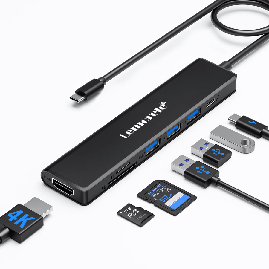 Lemorele 7-in-1 USB Hub Dockingstation in Grau mit HDMI 4K UHD, USB 3.0, SD TF und PD 100W für Windows und Mac - Bild 7