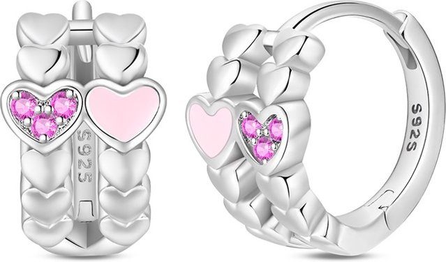 Ohrringe 925 Sterling Silber, Doppelkreis-Herz, CZ Zirkon, Damen - Bild 1