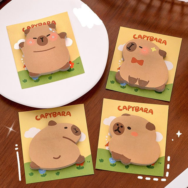 4er Set Cartoon Capybara Haftnotizen in Mehrfarbig für Studenten und Schule - Bild 1