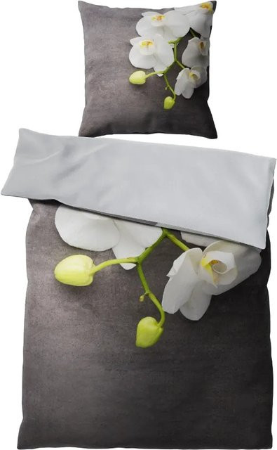 Sanilo Bettwäsche Pretty 2-teilig aus Baumwolle, grau, floral, B/H: 135 x 200 cm und 80 x 80 cm - Bild 1