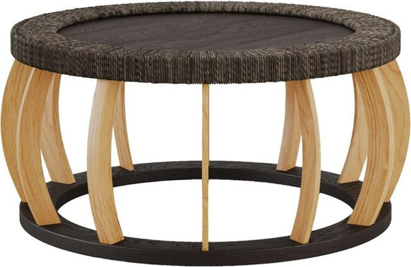 okwish Couchtisch mit Rattan und gebogenen Beinen in Schwarz, B/T/H: 90 x 90 x 43 cm