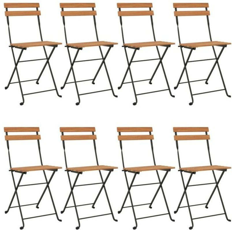 Set aus 8 klappbaren Bistrostühlen aus Massivholz Teak und Stahl in Braun im Industrial-Design von vidaxl - Bild 1