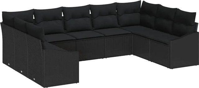 vidaXL Garten-Sofa-Set 9-teilig aus Polyrattan in Schwarz mit Polsterung und Armlehnen in U-Form - Bild 1
