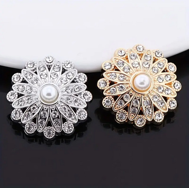 5 Stück handgemachte Strass-Knöpfe mit Perlenbesatz für Kleidung und Handarbeiten, Durchmesser: 25 mm, in Gold und Silber sowie Multicolour - Bild 1