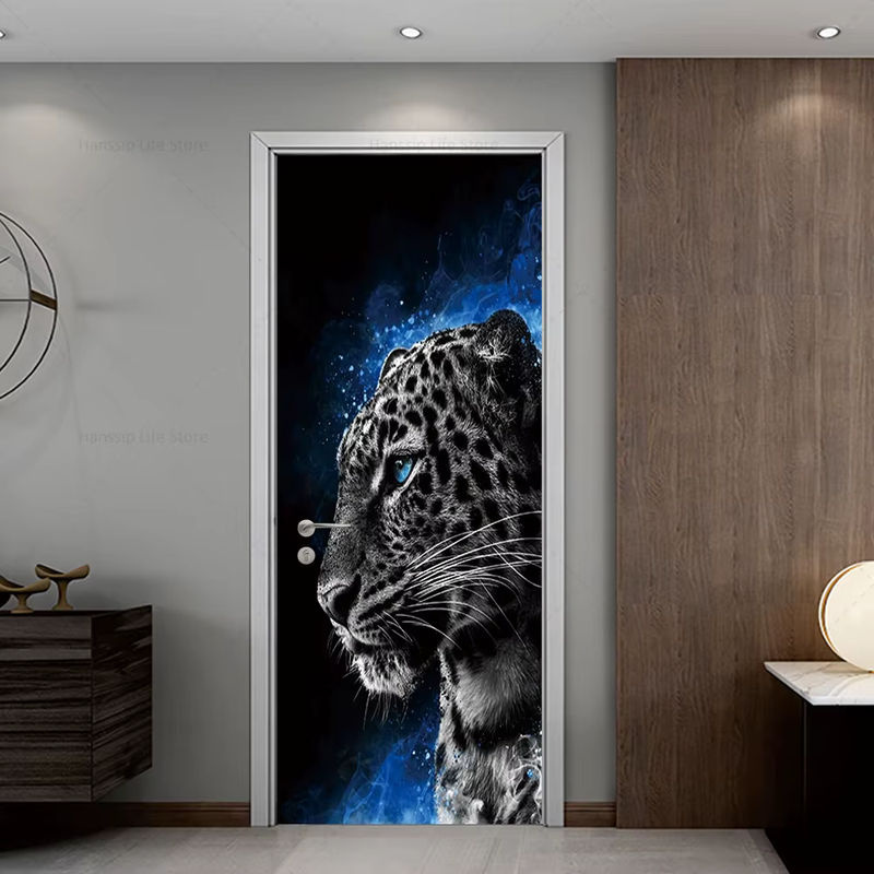 BOUSSAC 3D Tier Tür Aufkleber selbstklebend wasserdicht aus PVC mit Tiger und Wolf Motiv in Grau und Mehrfarbig - Bild 2
