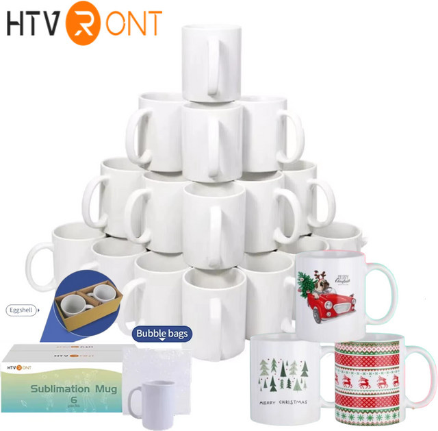 HTVRONT Sublimationsbecher aus Keramik, weiße Blanko Kaffeetassen für Kaffee und Tee, 11oz - Bild 1