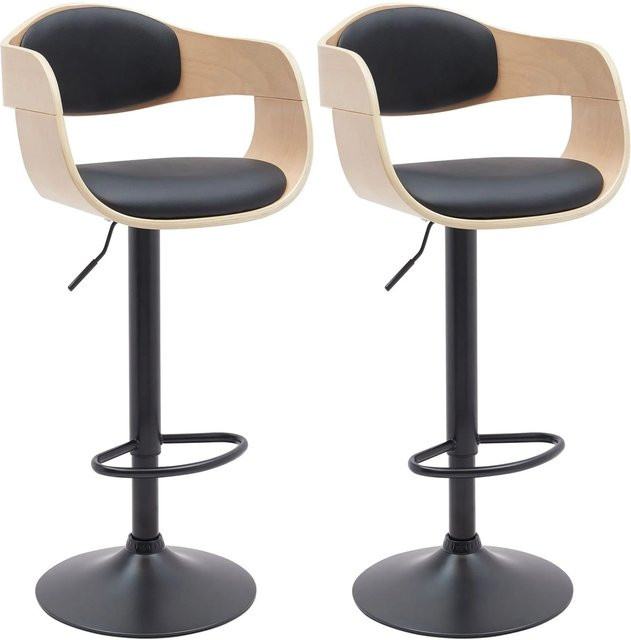 DELUKE 2er Set Barhocker NADAN aus Kunstleder in Natura/Schwarz, höhenverstellbare Barstühle mit Lehne und 360 Grad Drehsitz, B/T/H: 48 x 50 x 87 cm - Bild 1
