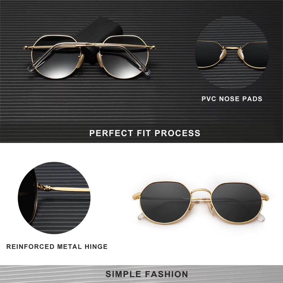 KINGSEVEN Sonnenbrille Rund, Vollrand, Metall, Gold, Unisex, polarisiert - Bild 3