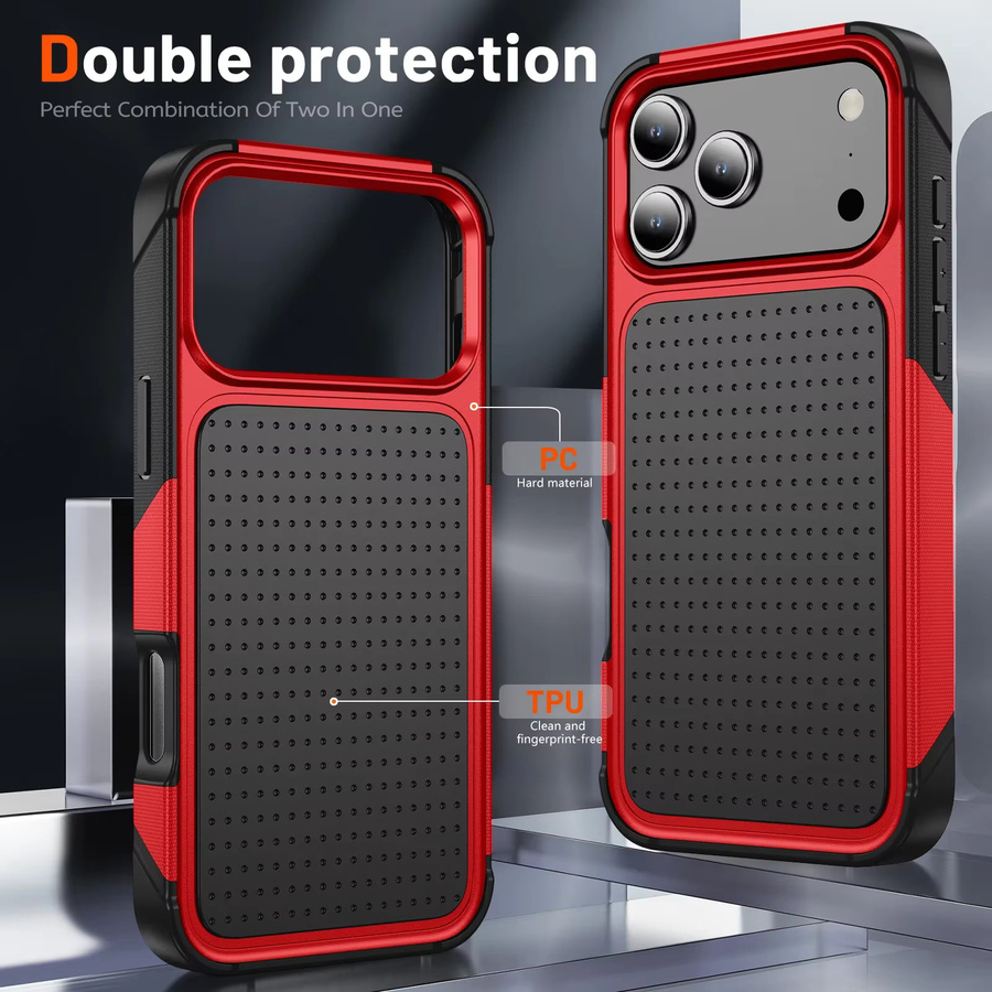 Stoßfeste Militär-Schutzhülle für Apple iPhone 17 Pro Max, 16, 15, 14, 13, 12, 11 Plus mit Wärmeableitung aus TPU und PC, Farbe: Rot - Bild 3