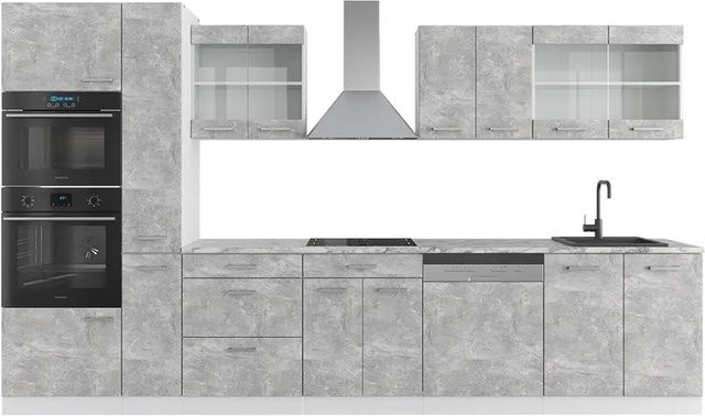 Vicco Küchenzeile R-Line Einbauküche in Weiß mit Beton-Arbeitsplatte, Breite: 350 cm - Bild 2