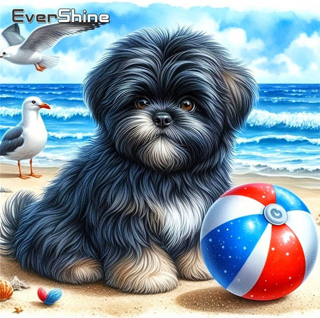 EverShine Diamant-Gemälde Hund und Taube als Mosaik-Strass-Stickerei in Multicolour, B/B/H: 20 x 20 x 20 cm - Bild 1