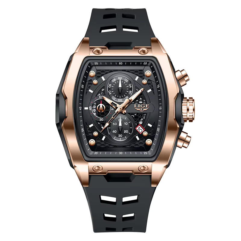 LIGE Chronograph, Quarz, Eckig, Silikon, Schwarz, Herren - Bild 6