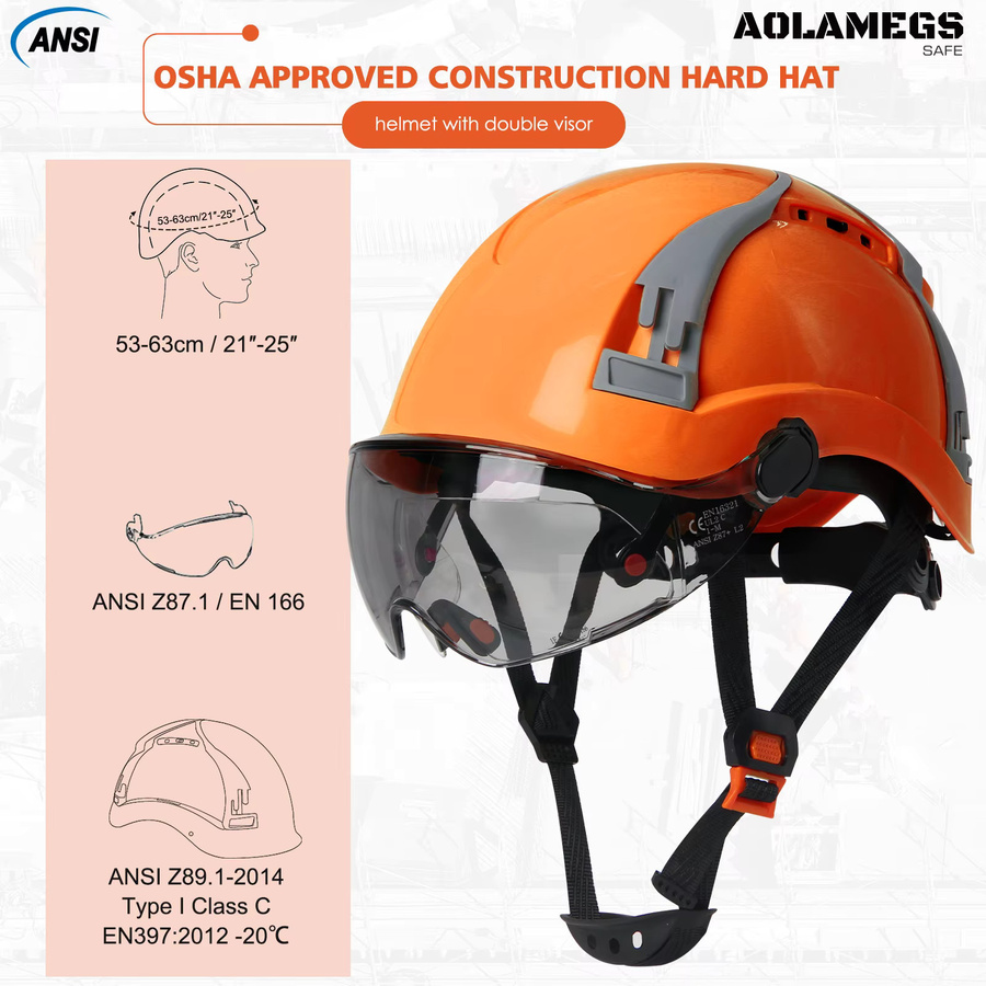 Aolamegs CE-Schutzhelm mit Doppelbrille aus ABS-Kunststoff in Schwarz und Orange - Bild 2