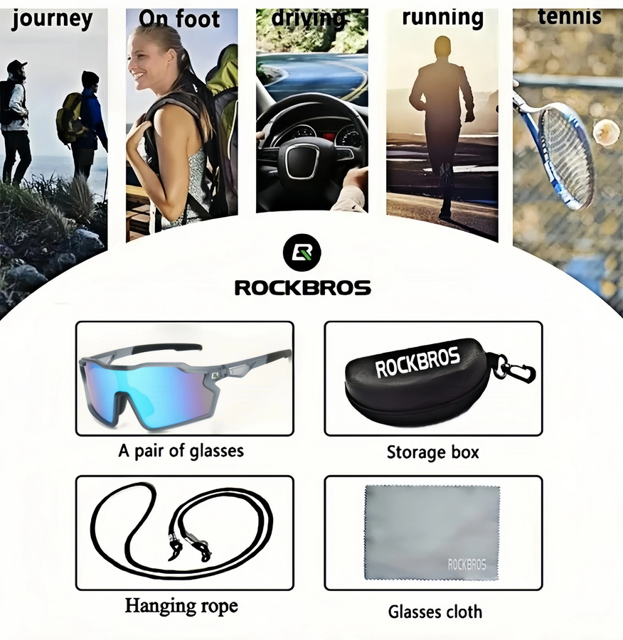 ROCKBROS Sportsonnenbrille, Unisex, Vollrand, Gold, Plastic - Bild 2