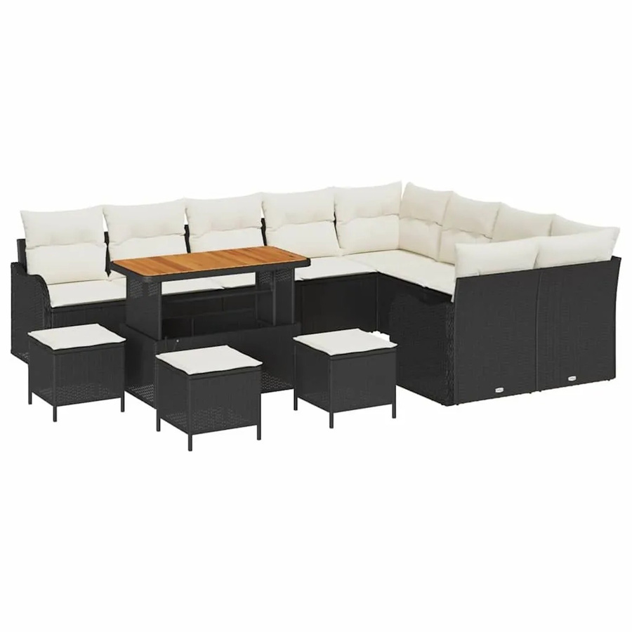 vidaXL Garten-Sofa-Set 13-tlg. mit Kissen in Schwarz und Creme mit Stauraumfunktion und UV-beständigem Polyester - Bild 2