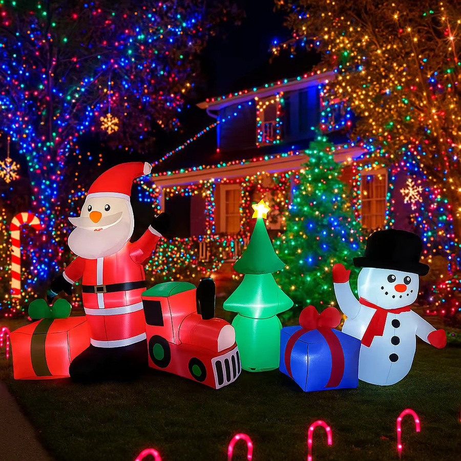 TONGHUANIU Aufblasbarer Weihnachtszug mit Santa Claus und Schneemann, LED-Beleuchtung, Mehrfarbig, Höhe: 2,7 m - Bild 3