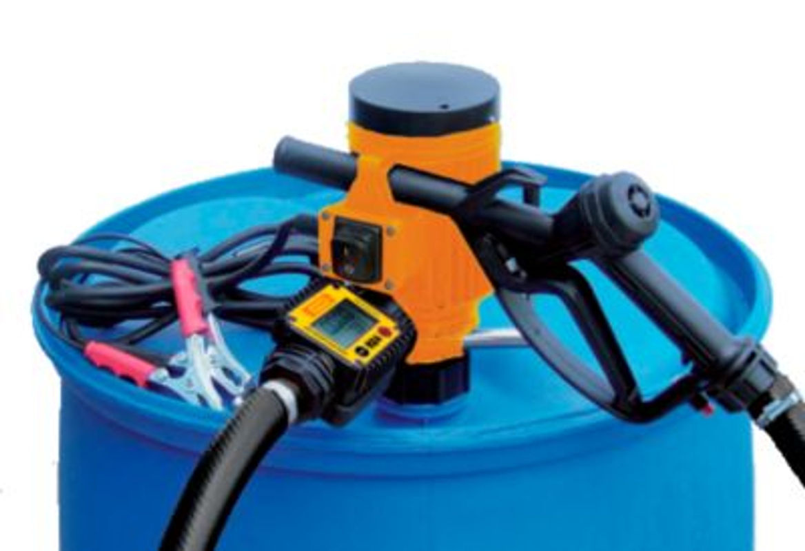 CEMO Elektropumpe 12V in Orange mit 30 l/min Förderleistung, 4 m Anschlusskabel mit Klemmen, 6 m Schlauch und Zapfventil - Bild 2