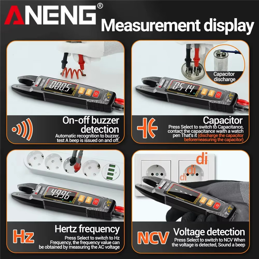 ANENG PN130 Digitales Zangenmessgerät in Schwarz mit NCV-Funktion, wiederaufladbares Multimeter für AC/DC Strom bis 100A und Spannung bis 600V - Bild 5