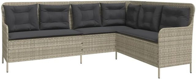 vidaXL Gartensofa in L-Form aus Poly Rattan mit Kissen, Hellgrau, B/T/H: 221 x 163 x 90 cm - Bild 1
