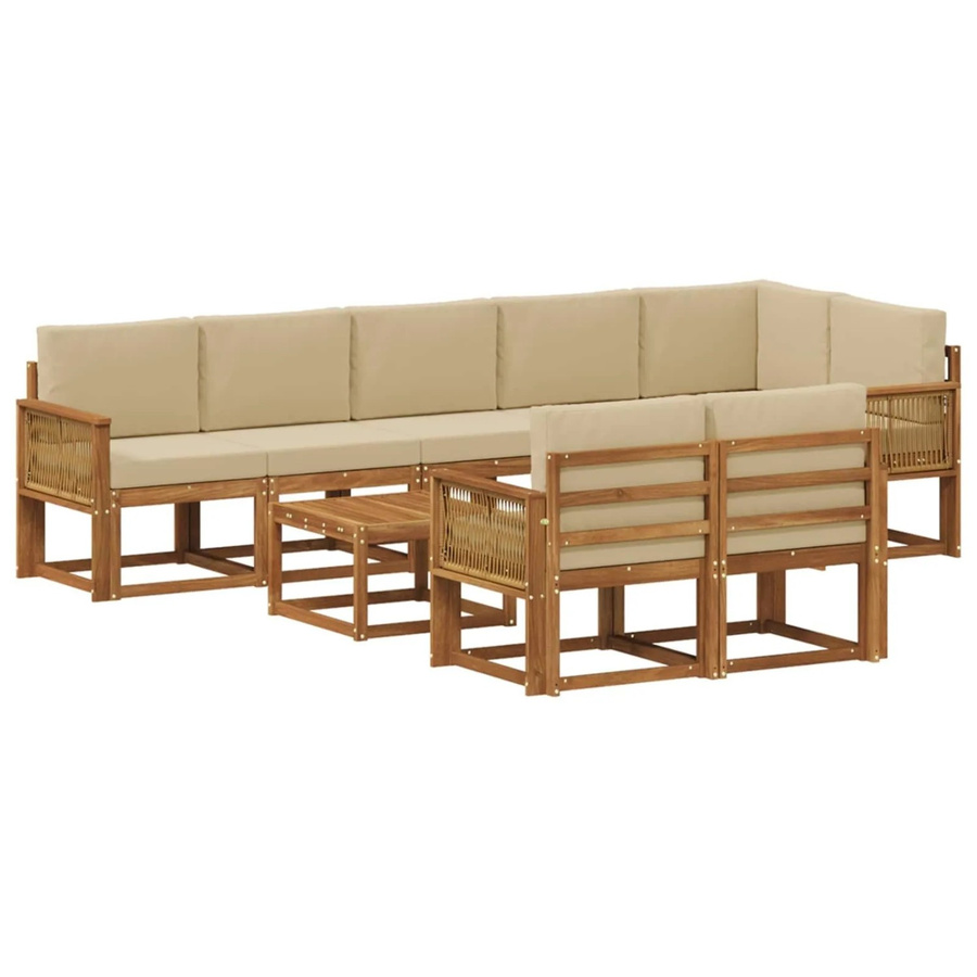 vidaXL Outdoor-Sofagarnitur L-Form aus Akazienholz mit 9 Kissen in Natur und Beige - Bild 2