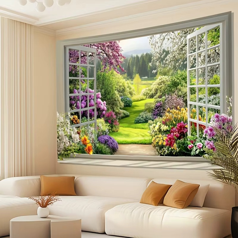 VIKAMA Fensterdekoration mit Frühlingsmotiv und floralem Blumenmeer-Hintergrundtuch in Multicolour, B/H: 60 x 40 cm - Bild 2