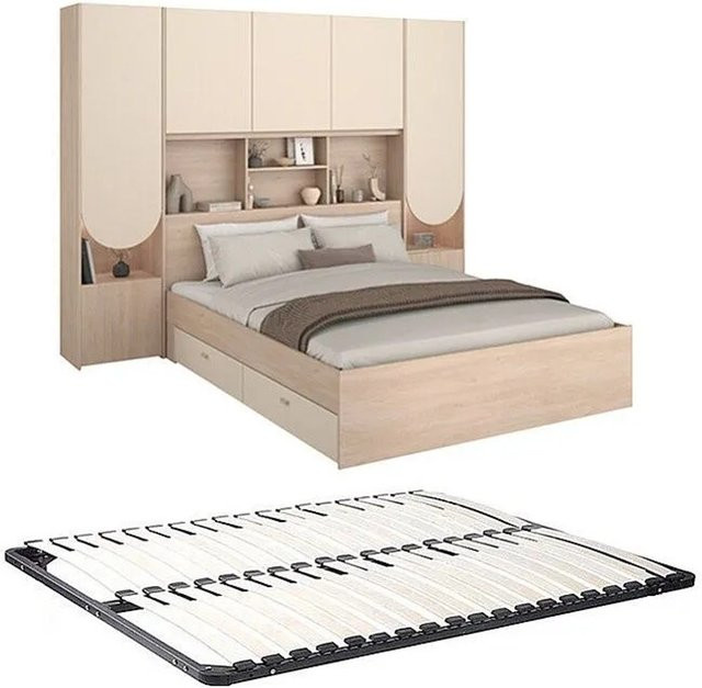Vente-unique Bettrahmen Domelito Schrankbett in Beige, Modernes Design mit Unterbettbeleuchtung, B/T/H: 265,2 x 160 x 202,8 cm - Bild 1