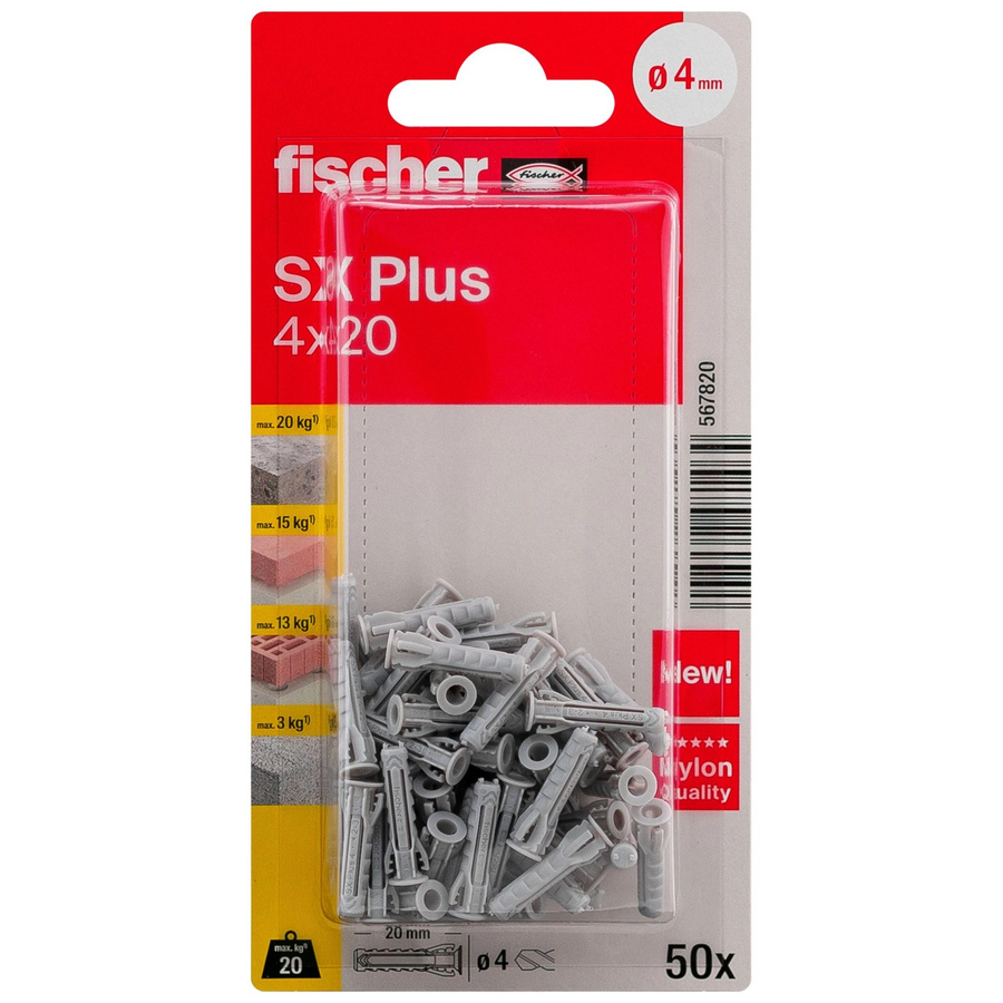 Fischer SX Plus Spreizdübel aus Nylon für Beton, 50 Stück, Durchmesser: 4 mm, Länge: 20 mm - Bild 2