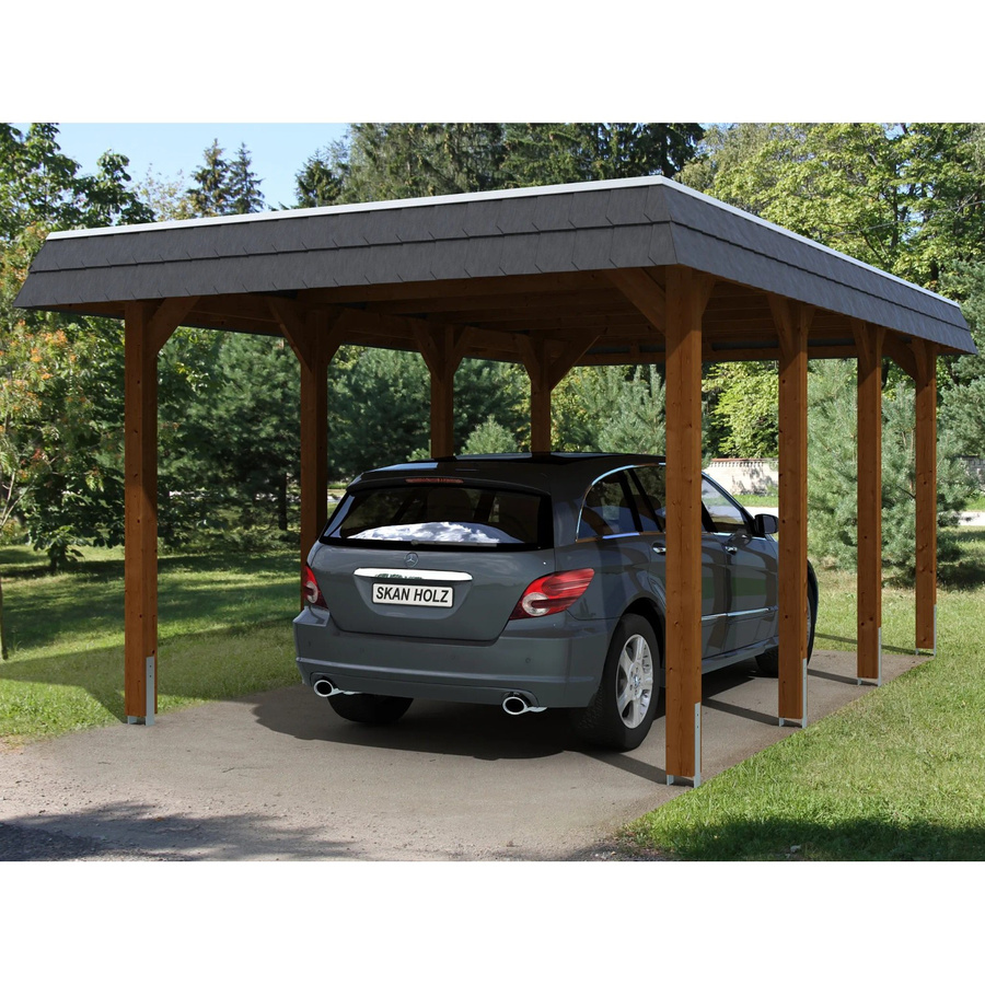 Skan Holz Carport Spreewald aus Nadelholz mit EPDM Dach in Nussbaum Braun, B/T: 345 x 589 cm, Höhe: 241 cm - Bild 2