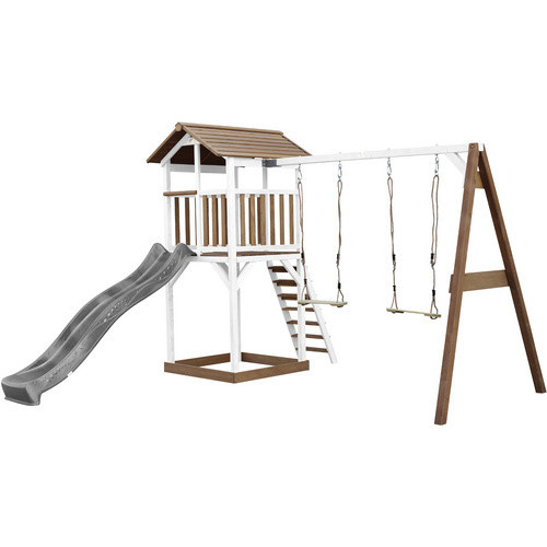 Axi Beach Tower Spielturm mit Doppelschaukel und Rutsche in Braun und Weiß, B/H/T: 356,6 x 241,9 x 349 cm - Bild 2
