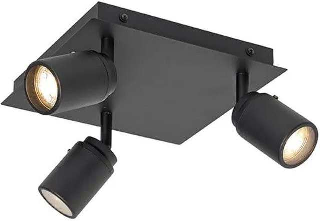 QAZQA Moderner Spot Schwarz Quadratisch mit 3 Lichtern IP44 für Feuchträume und Badewanne - Bild 1