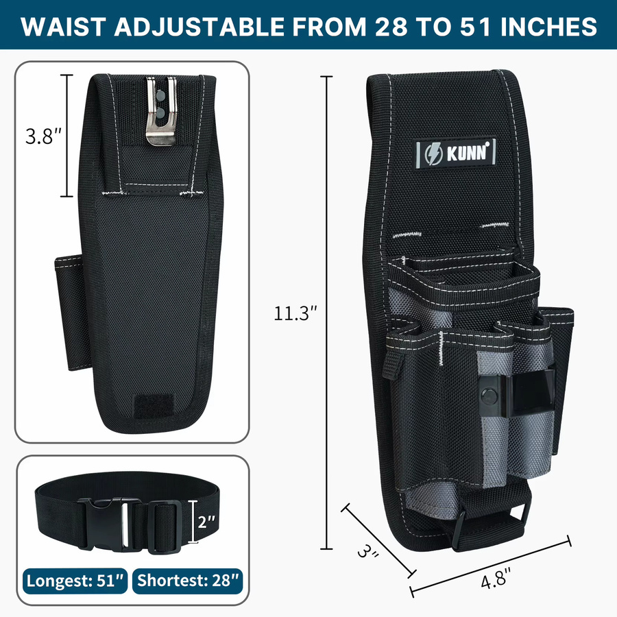 Meloworkgear Werkzeugtasche mit Gürtelclip und 7 Taschen, verstellbares Holster für Elektriker und Techniker in Schwarz oder Grau - Bild 2