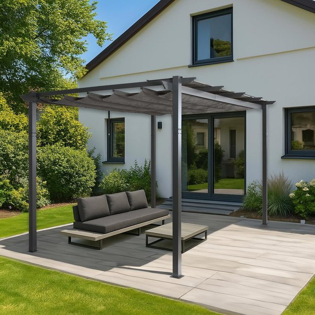 Aluminium Pergola MCW-N93 Gartenpavillon mit Schiebedach und UV50+ Schutz, Farbe: Anthrazit, B/T/H: 300 x 300 x 240 cm - Bild 1