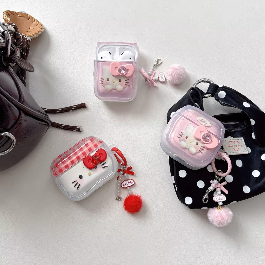 Sanrio Hello Kitty Kopfhörerhülle für Apple AirPods 1 2 3 4 Pro Pro 2 Pro 3 in Rot und Pink - Bild 1