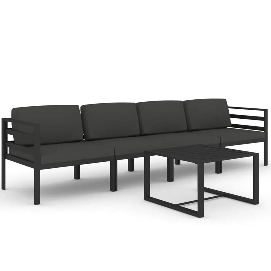 vidaXL 5-tlg Garten-Lounge-Set in U-Form aus Aluminium mit Kissen in Anthrazit - Bild 2