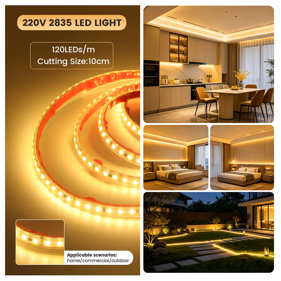 HEGEHE Dimmbarer LED-Streifen mit Timer und Selbstklebefolie, Wasserdichtes RGB SMD Bandlicht mit 120 LEDs, AC 220V, Farben: Rot, Grün, Blau, Weiß - Bild 3