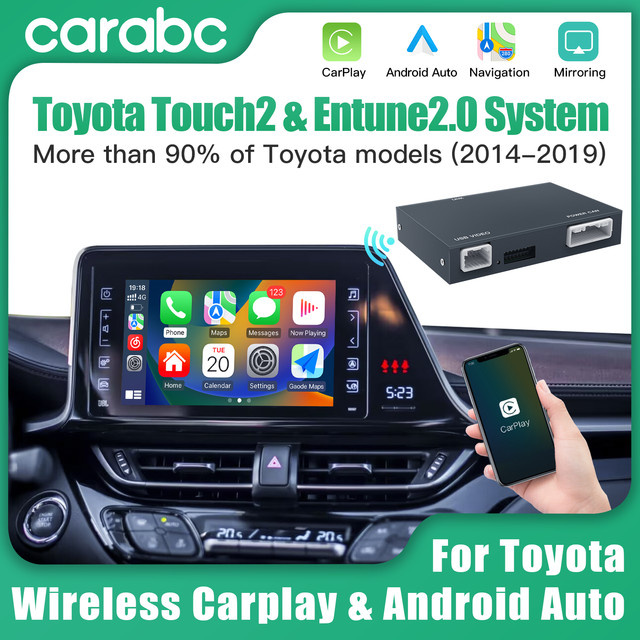CARABC Drahtloses CarPlay und Android Auto Modul für Toyota RAV4 CHR Camry Corolla Tacoma Tundra Highlander Prius 4Runner Yaris in Schwarz - Bild 1