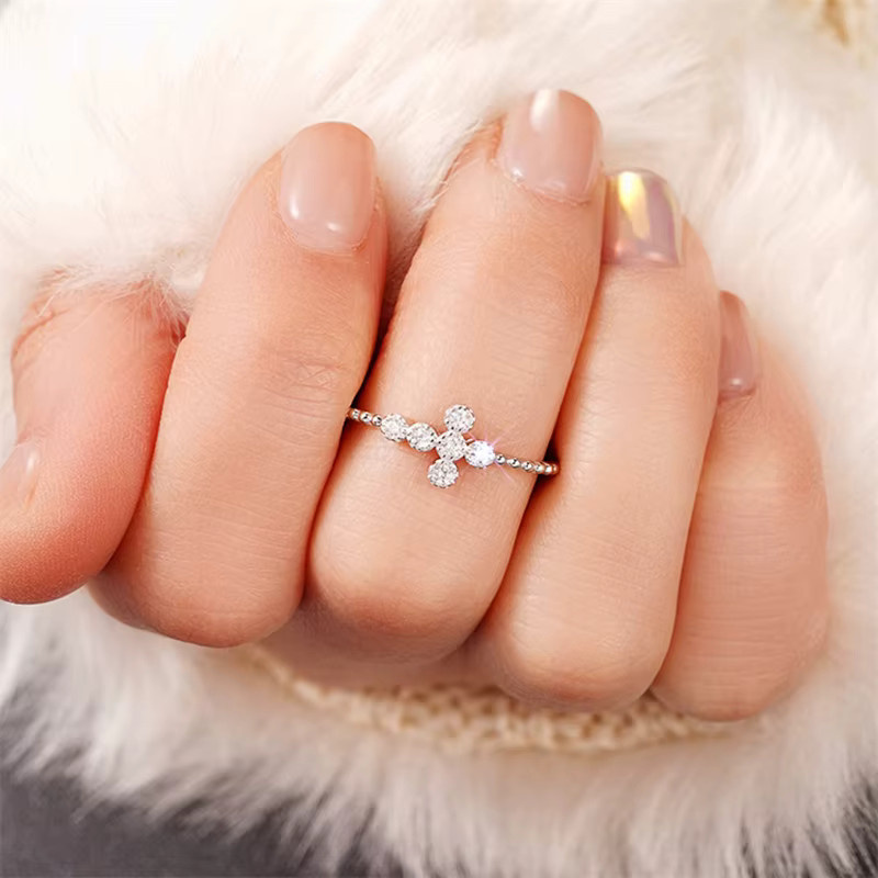 Huitan Ringe, Kreuz Design, Zirkonia, Silber, Damen - Bild 3