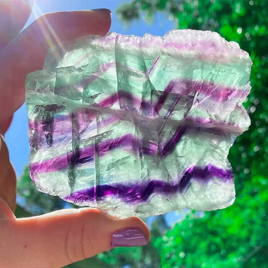 CrystalHola Trichrome Fluorit-Scheibenkristall in Mehrfarbig, runde Kristallprobe als Dekoration für Sammler - Bild 5