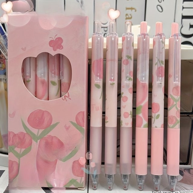 6er-Pack Klick-Stifte in Pink mit 0,5 mm Tinte aus Kunststoff für Büro und Schule - Bild 1
