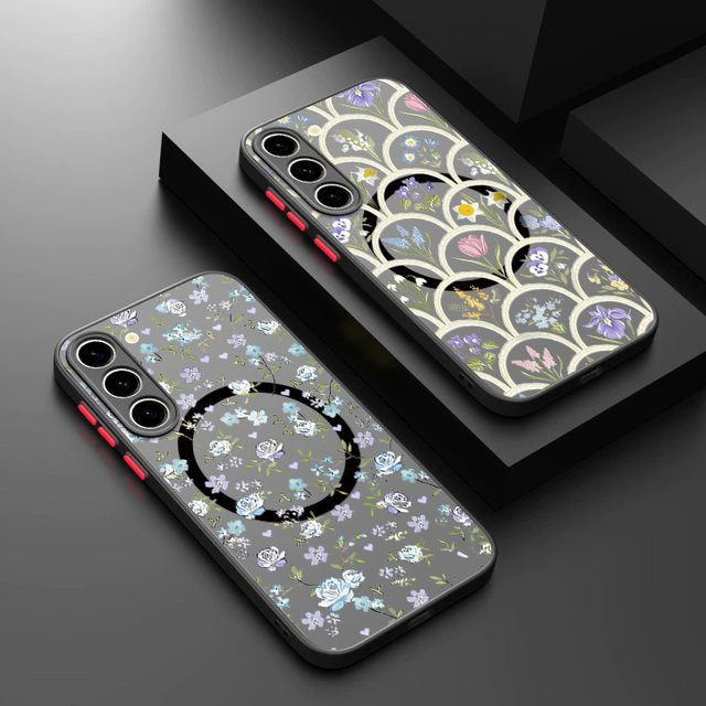 Magnetische Handyhülle mit Blumenmuster für Samsung Galaxy S26 S25 S24 S23 Ultra S25 S24 FE A17 A37 A56 A55 A36 A16 in Schwarz und Mehrfarbig aus Acryl - Bild 1